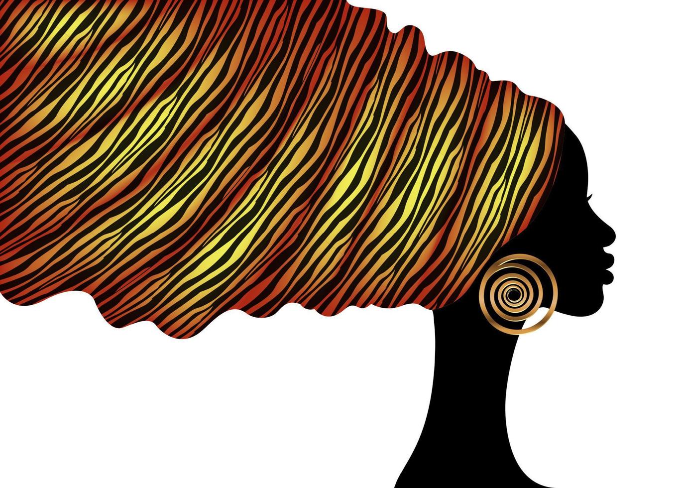 Envoltório de cabeça de turbante com estampa de animal africano, mulher de beleza de retrato em penteados afro, vestido de cabelo de mulheres negras de design de logotipo, modelo étnico africano vetorial isolado no fundo branco vetor