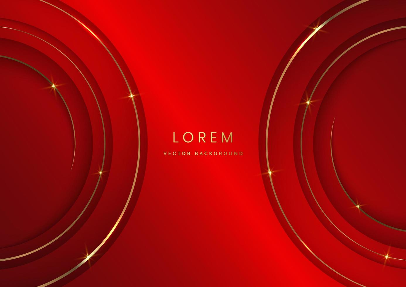 círculos de design de modelo 3d de luxo sobrepondo listras de camadas e luz de linha de brilho dourado sobre fundo vermelho elegante com espaço de cópia para texto. vetor