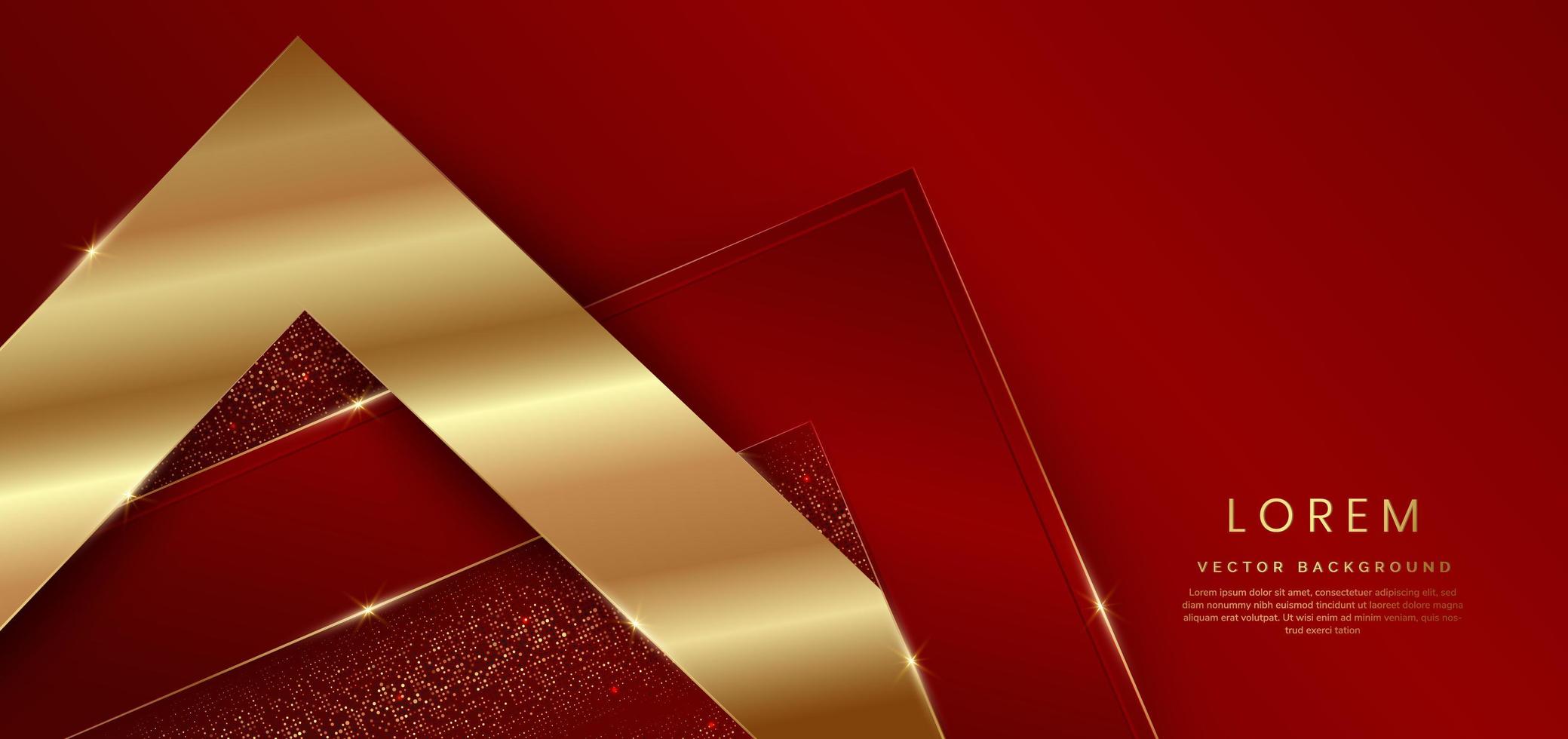 modelo de luxo moderno 3d abstrato cor vermelha e fundo de seta dourada com brilho de luz de linha de brilho dourado. vetor