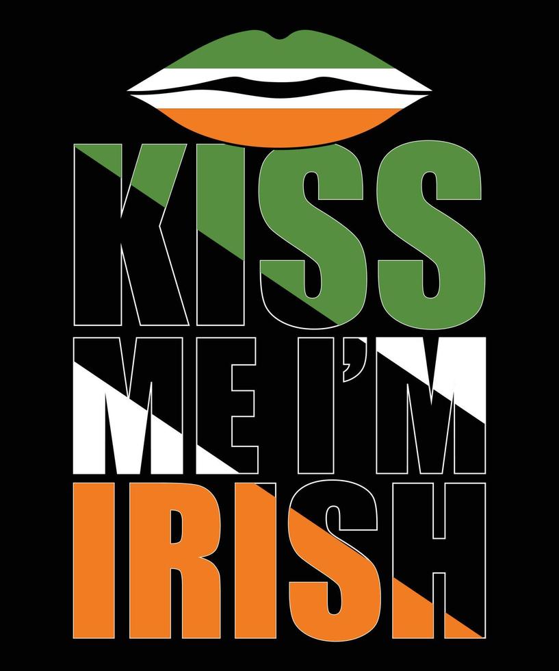 beije-me que eu sou irlandês - letras escritas à mão laranja com impressão de lábio verde isolada no fundo branco. bom para cartazes, cartões, design de t-shirt e caneca. vetor