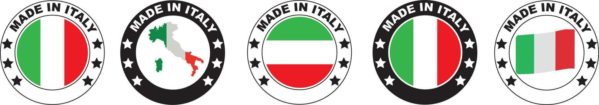 conjunto de rótulos feitos na itália, feitos no logotipo da itália, bandeira da itália, emblema do produto da itália, ilustração vetorial. vetor
