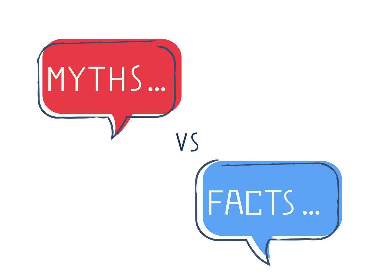 mitos vs fatos ícone infográfico vermelho e azul. bolha do discurso de verdade ou ficção isolada no fundo branco. vetor
