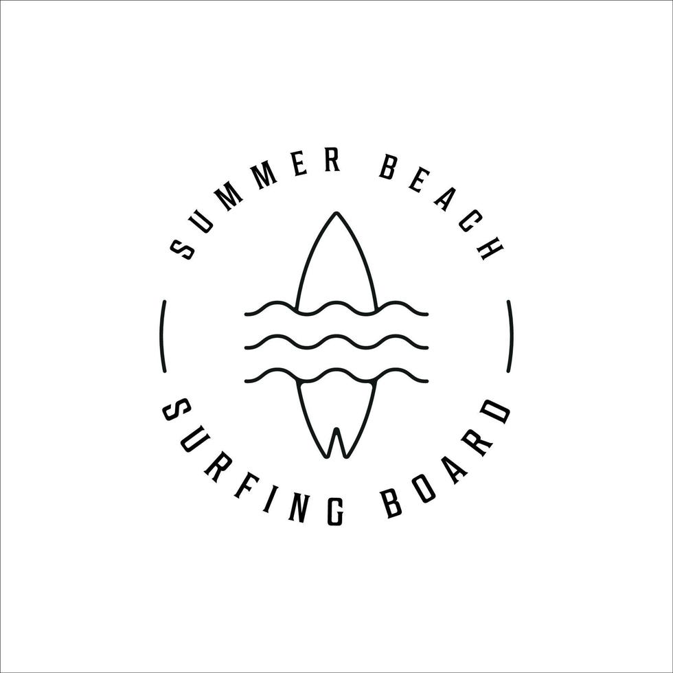 surf onda praia linha arte logotipo ilustração vetorial modelo ícone design. paraíso com estilo de tipografia minimalista simples vetor