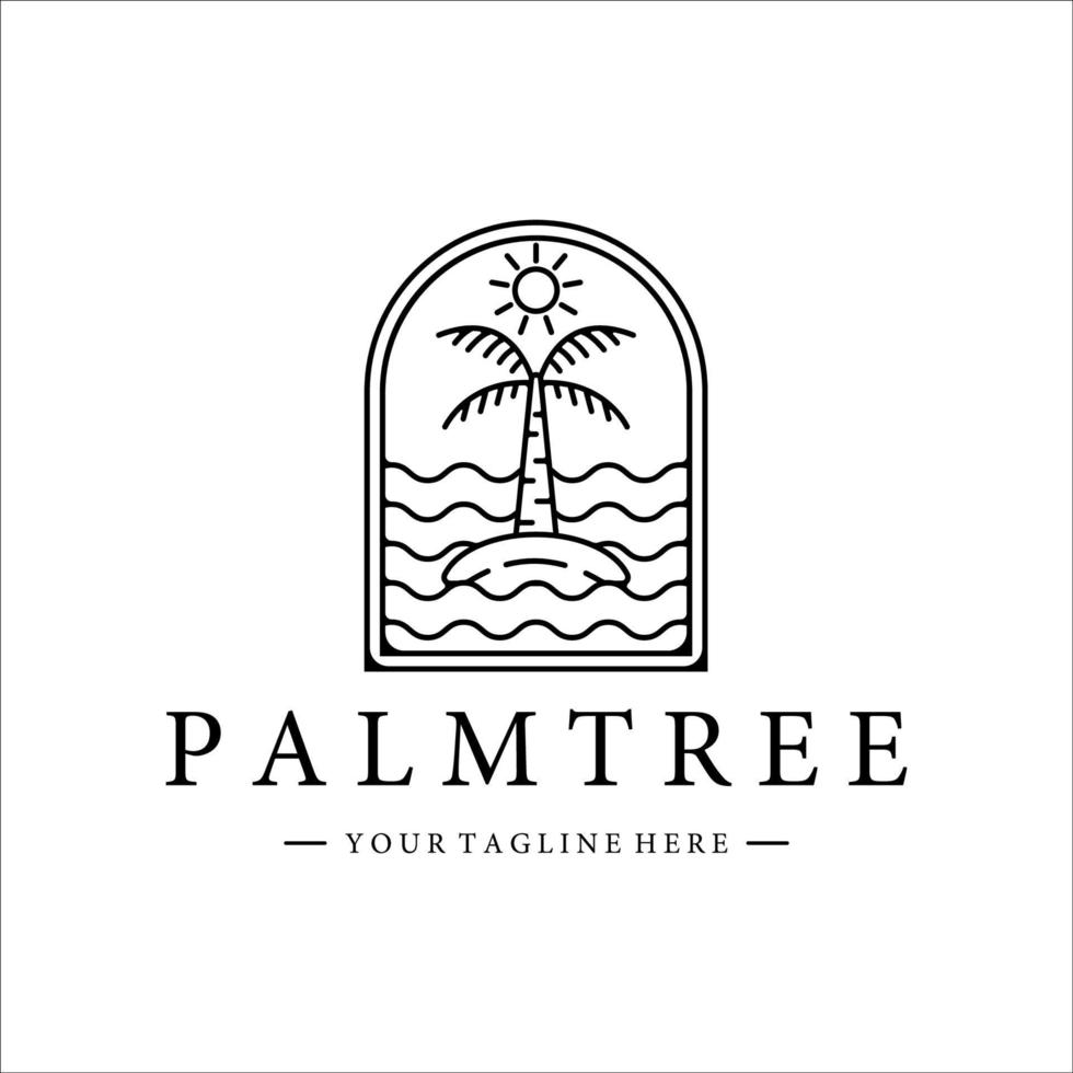 palmeira ou coqueiro logotipo linha arte ilustração vetorial modelo de ícone design com distintivo minimalista vetor