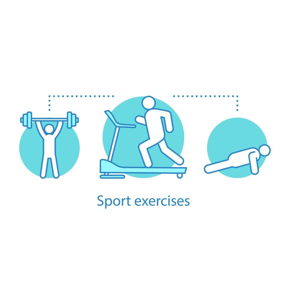 ícone de conceito de exercícios de esporte. ilustração de linha fina de ideia de ginásio. estilo de vida saudável. treinamento esportivo. desenho de contorno isolado de vetor