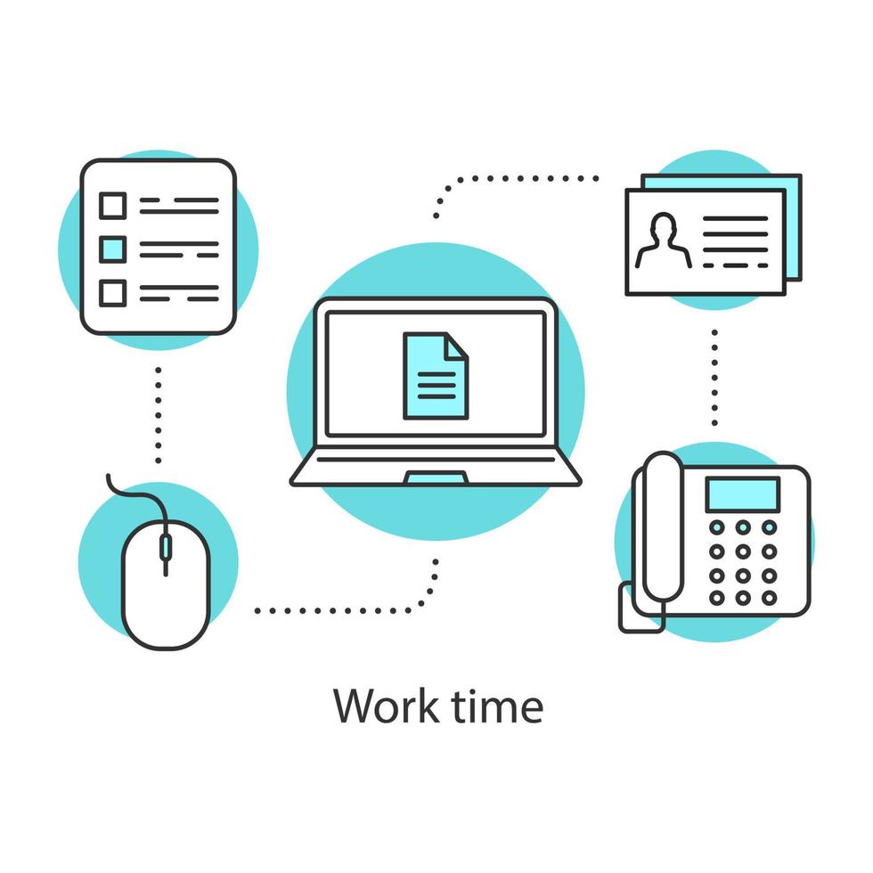 ícone de conceito de tempo de trabalho. ilustração de linha fina de idéia de trabalho de escritório. Informática. freelance. desenho de contorno isolado de vetor