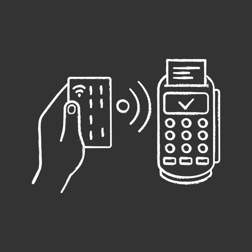 ícone de giz de pagamento nfc. terminal pos. terminais de pagamento. transação sem contato. comunicação de campo próximo. e-pagamento. ilustração de quadro-negro vetorial isolado vetor