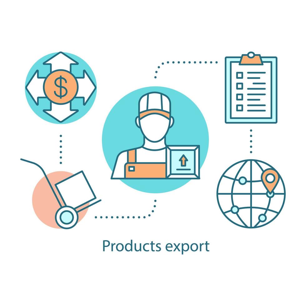 produtos exportam ícone do conceito. logística e distribuição. ilustração de linha fina de ideia de serviço de entrega. transporte de carga. transporte de carga. desenho de contorno isolado de vetor