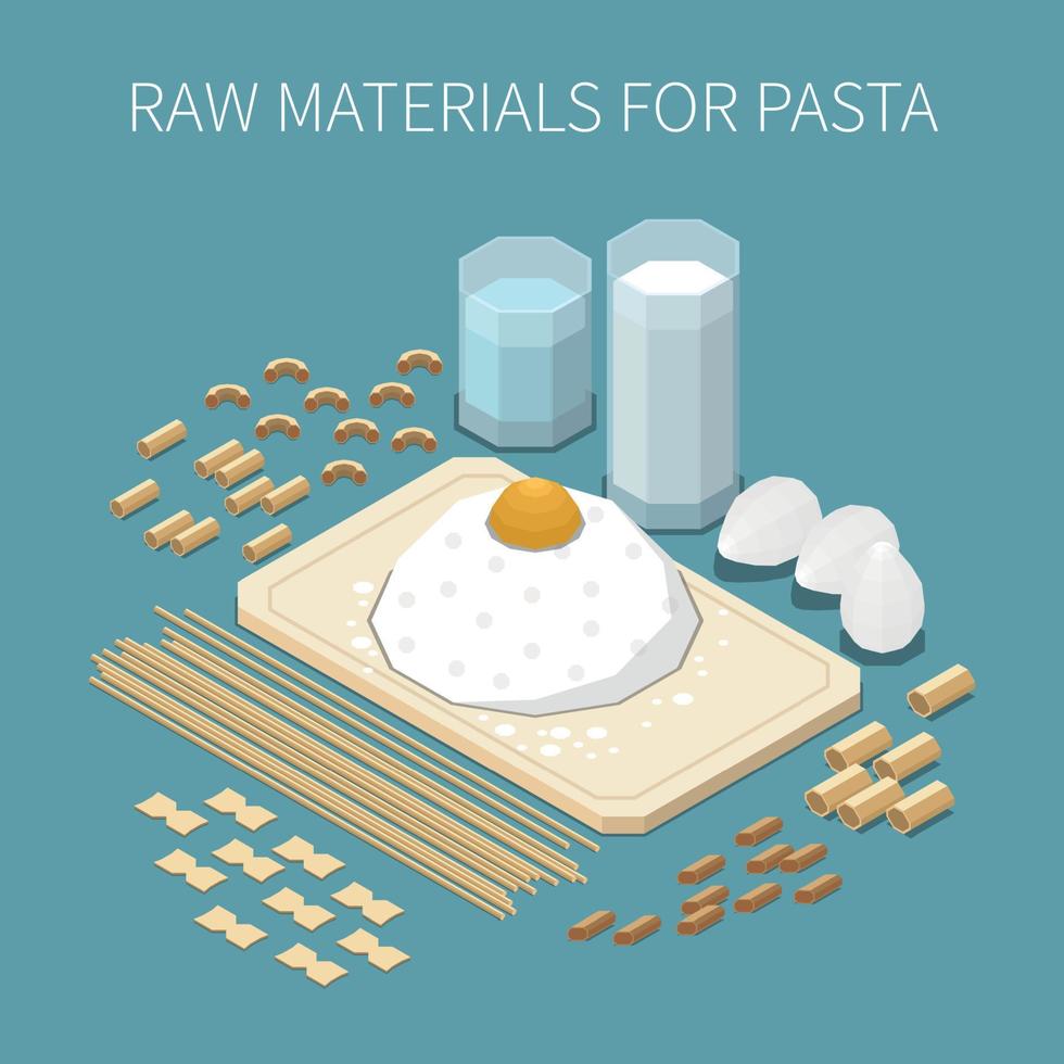 composição isométrica quadrada de produção de massas de macarrão vetor