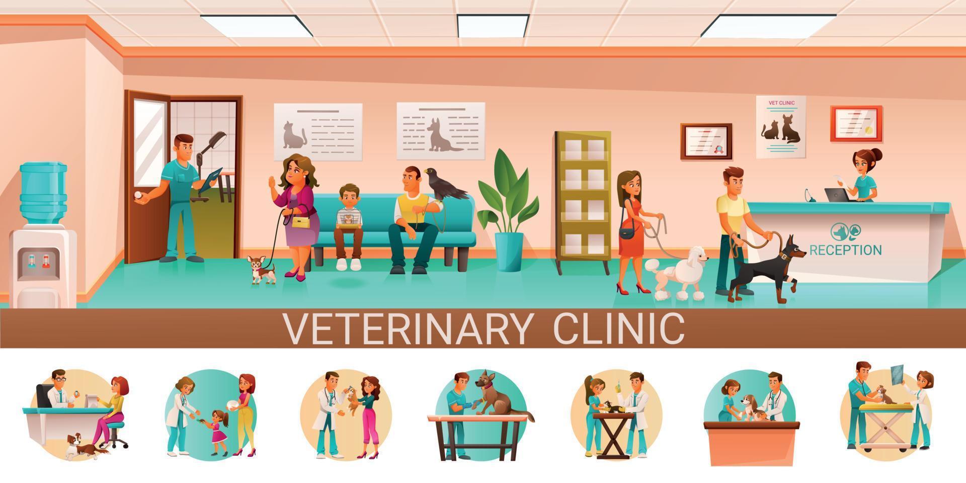 infográfico de desenhos animados de clínica veterinária vetor