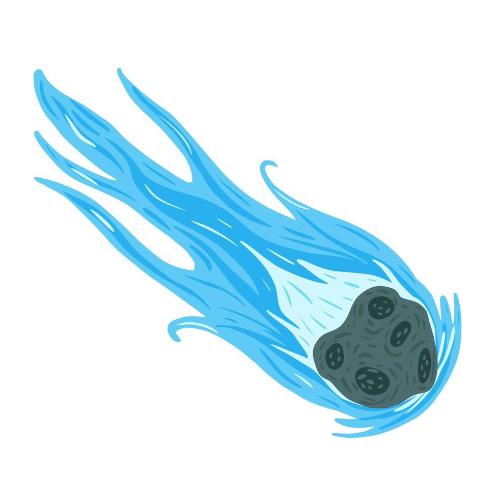 cometa isolado no fundo branco. meteoro com cauda cor azul no doodle. vetor
