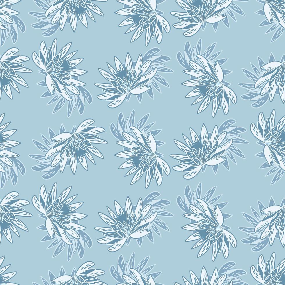 sem costura padrão com lótus de desenho de mão sobre fundo azul claro. modelo floral de vetor em estilo doodle. textura botânica de verão suave.