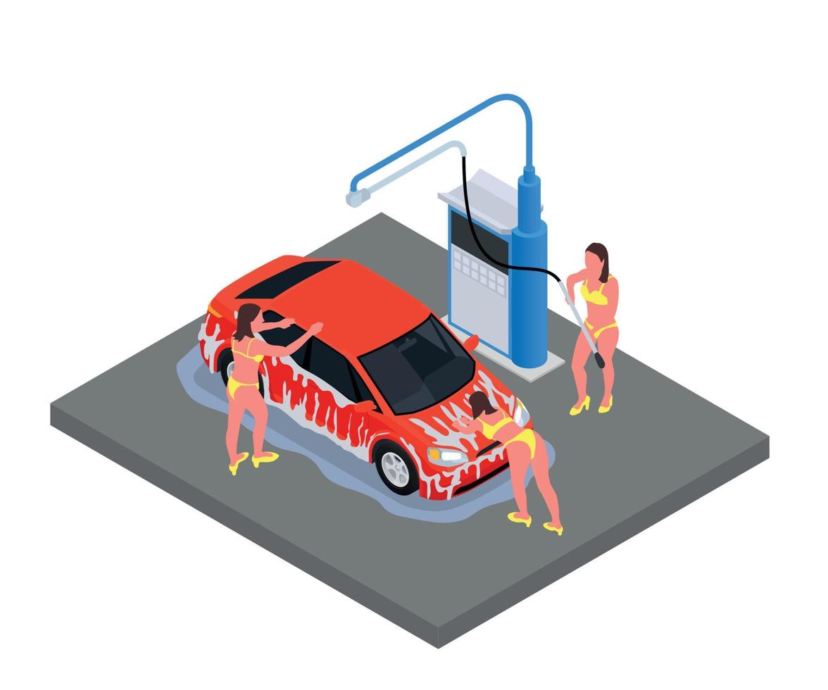 composição colorida isométrica de lavagem de carro vetor