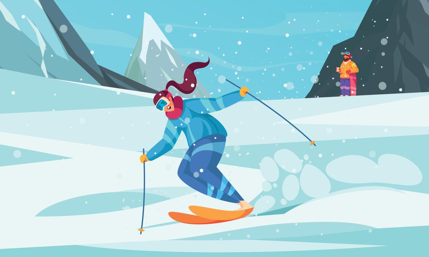 composição dos desenhos animados da estação de esqui de inverno vetor