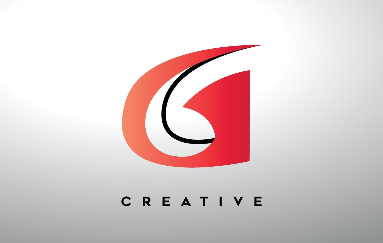 letra g com contorno preto e cores gradientes vermelhas. design de logotipo de carta moderno criativo. vetor
