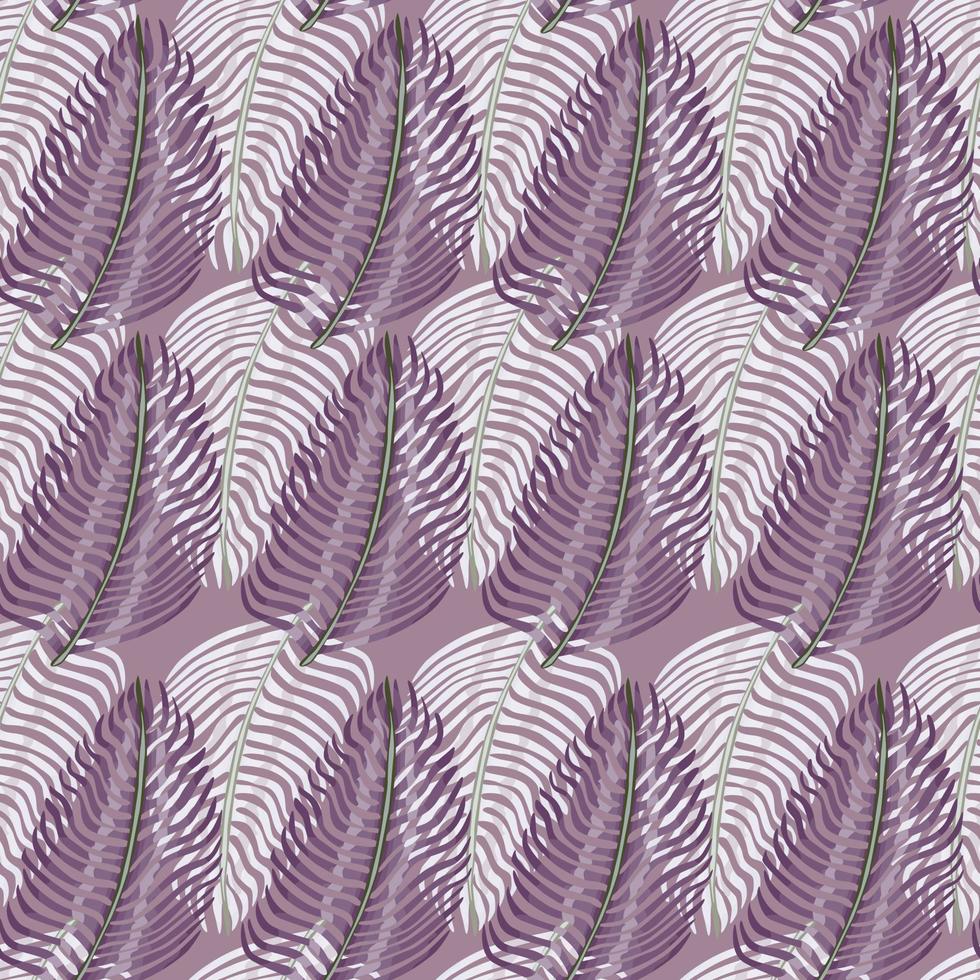 padrão tropical sem costura de estilo de verão com impressão de folhas de samambaia em tons de roxo pastel. ornamento de doodle abstrato. vetor