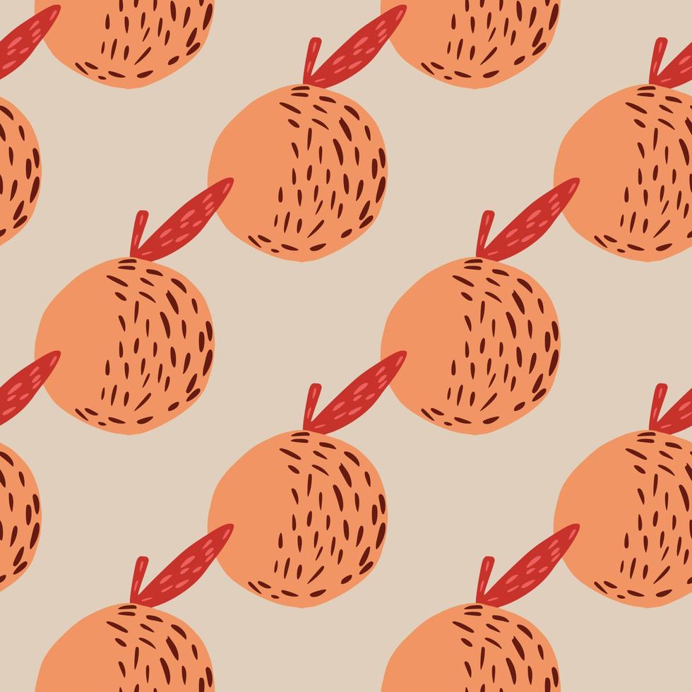 padrão de frutas de jardim sem costura laranja maçãs. doodle formas simples em fundo cinza. vetor