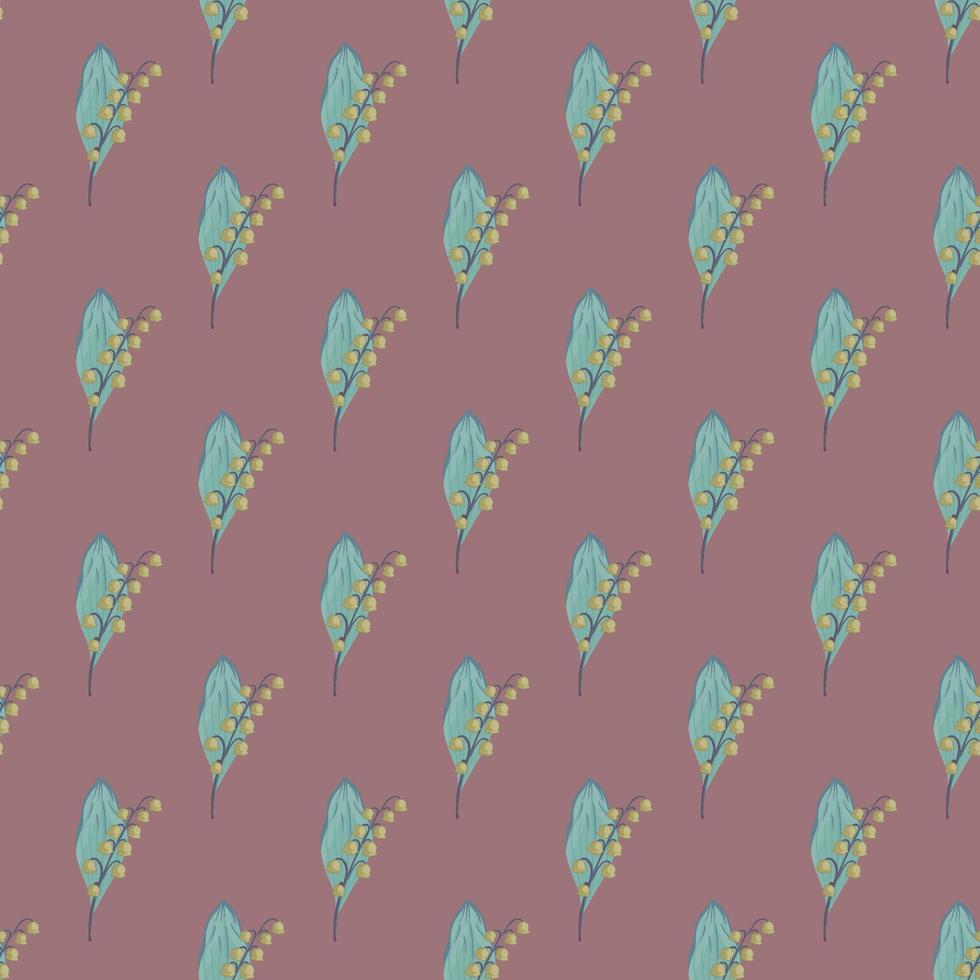 doodle azul lírio do vale imprimir padrão botânico sem costura. fundo rosa pálido. pano de fundo da natureza. vetor