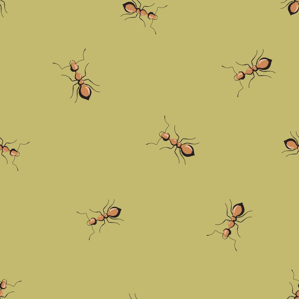 formigas de colônia padrão sem emenda sobre fundo verde pastel. modelo de insetos vetoriais em estilo simples para qualquer finalidade. textura de animais modernos. vetor