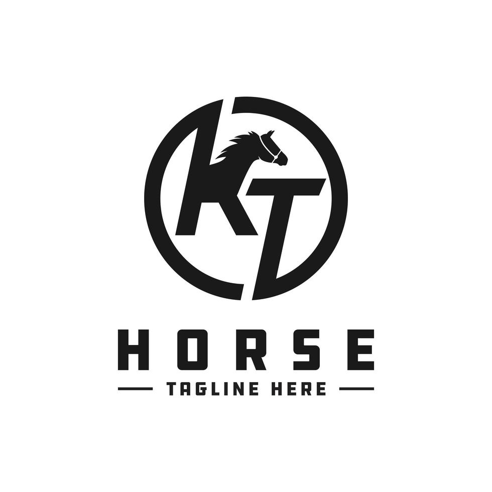 logotipo de ilustração de fazenda de cavalos com letras kt vetor