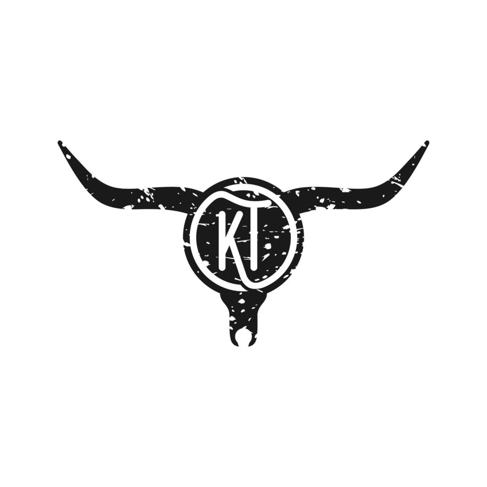 logotipo de ilustração de chifre longo de cavalo com letra kt vetor