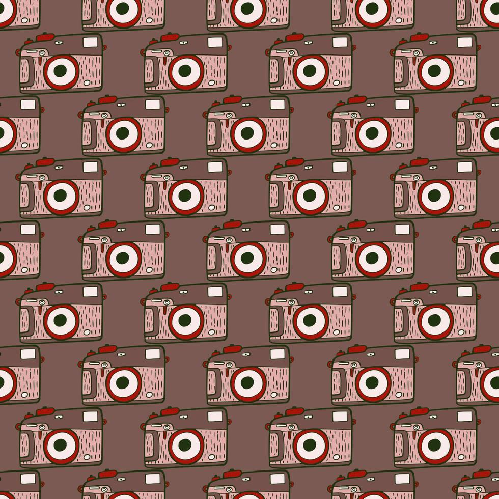 padrão sem emenda vintage de câmera fotográfica. design de câmeras fotográficas retrô. textura repetida no estilo doodle. vetor