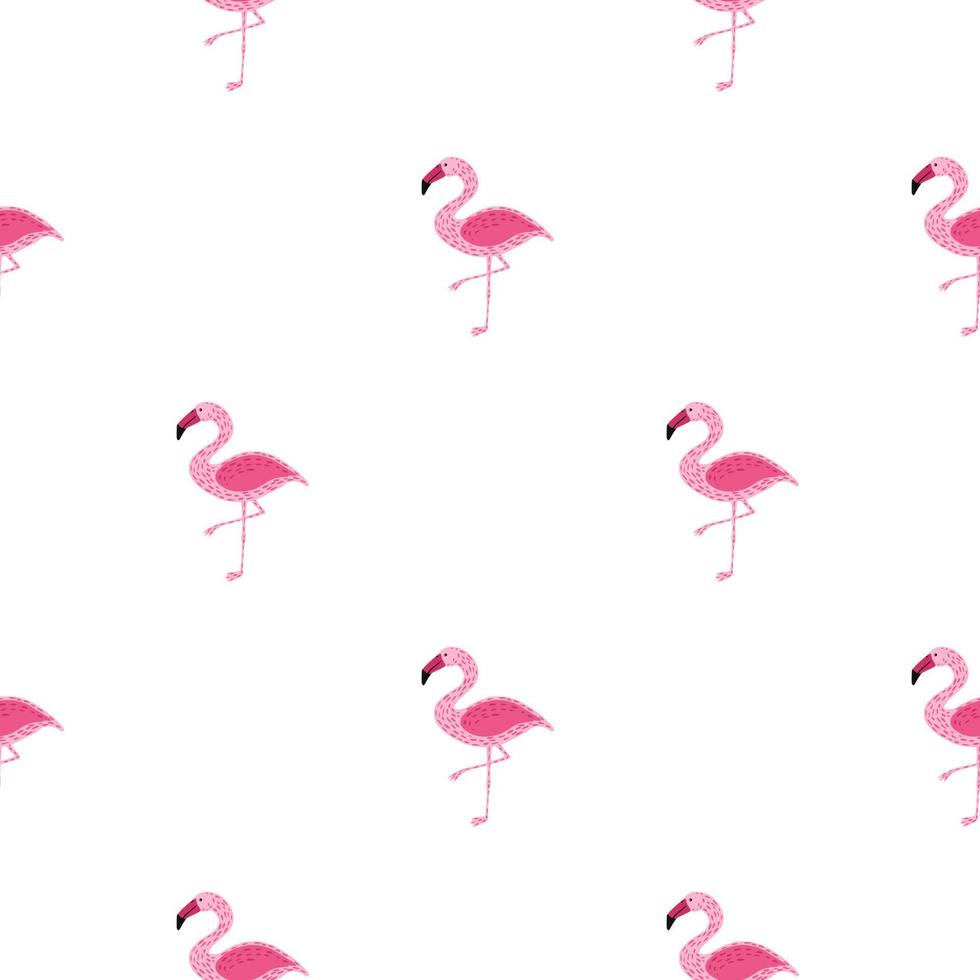 padrão de desenho animado sem costura isolado com silhuetas de flamingo rosa brilhante. fundo branco. desenho de rabiscos. vetor