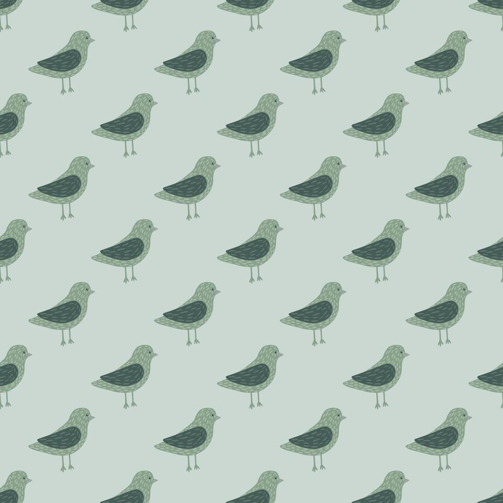 padrão sem emenda de paleta pastel com formas de pássaros de pomba simples verde pálido. fundo de luz azul. vetor
