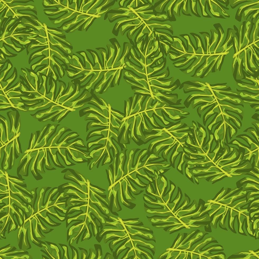 padrão sem emenda da selva abstrata com elementos de folha doodle monstera. impressão de vegetação aleatória de cor verde. vetor