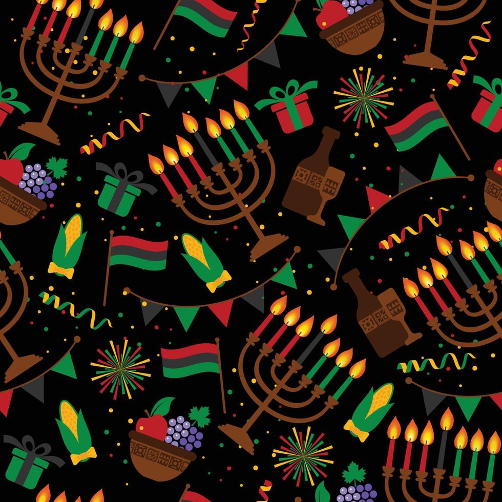 padrão perfeito para kwanzaa com cores tradicionais e velas representando os sete princípios ou nguzo saba. vetor