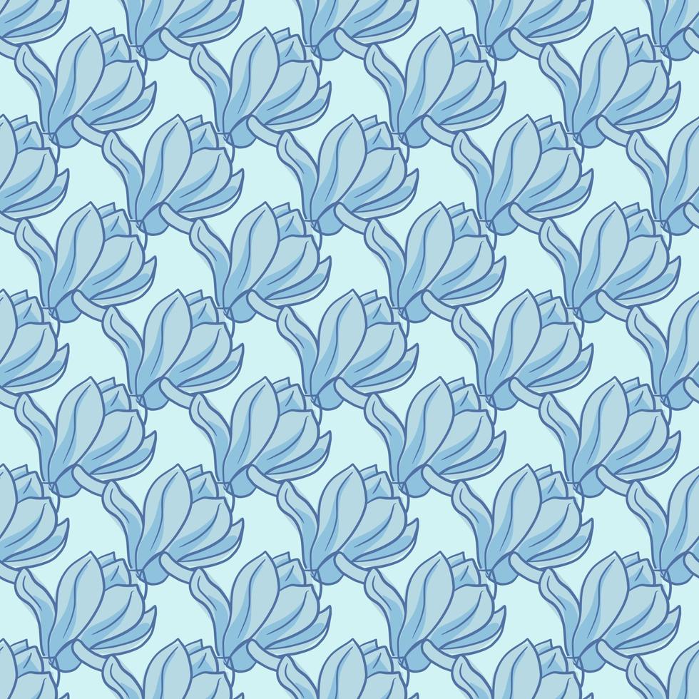 padrão sem emenda de natureza decorativa em tons de azuis com elementos de flores de magnólia. vetor