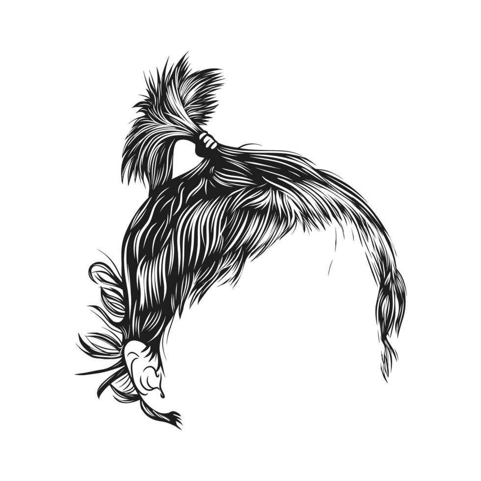 ilustração de arte de linha vetorial preto e branco de coque de cabelo de menina vetor