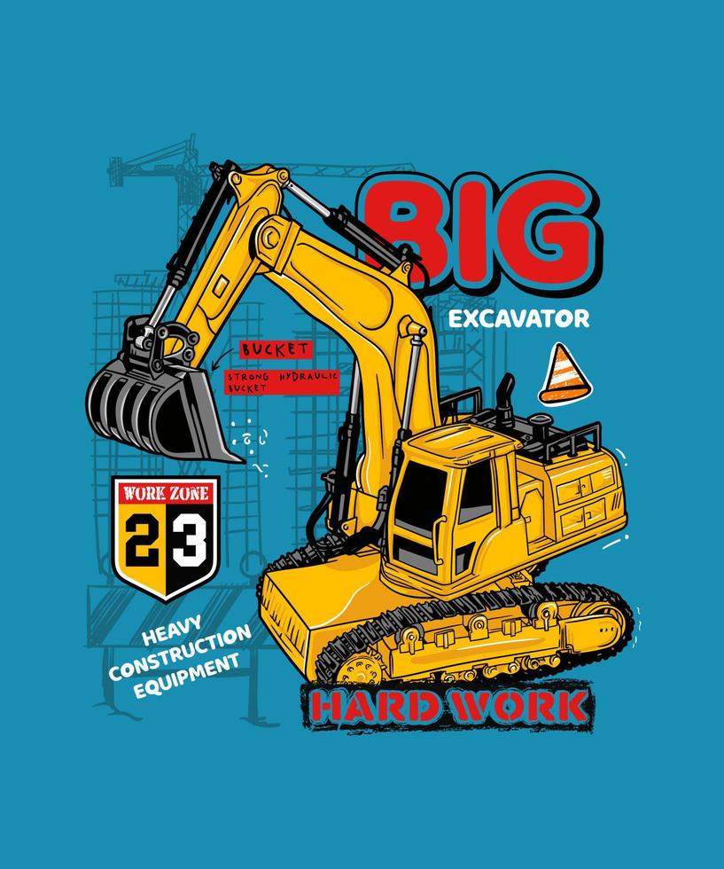 ilustração vetorial de indústria de máquinas pesadas de construção de escavadeira vetor