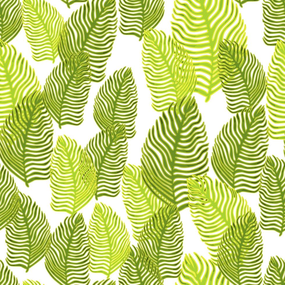 padrão sem emenda de folha de palmeira orgânica com impressão de folhagem desenhada à mão. fundo de cor simples. ilustração vetorial para têxteis sazonais. vetor