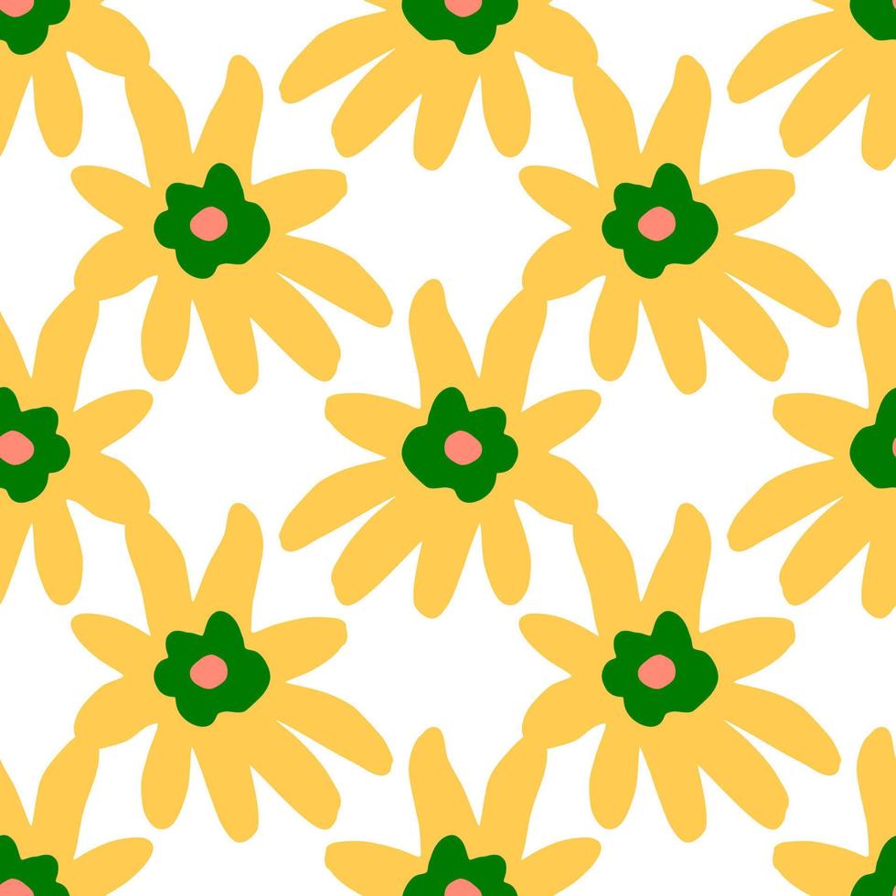 sem costura padrão isolado com silhuetas de flores coloridas amarelas e verdes. fundo branco. vetor