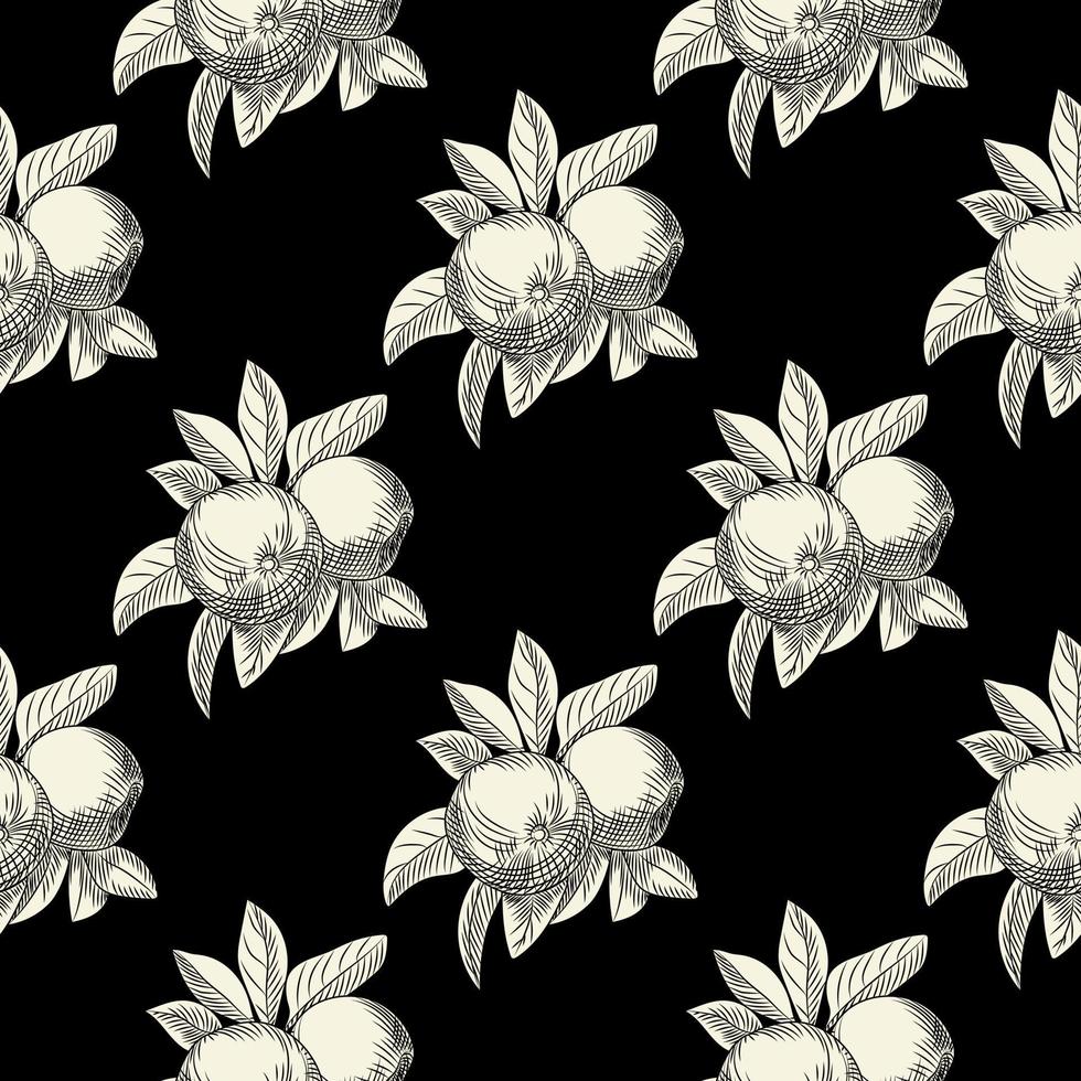 padrão sem emenda de maçãs em fundo preto. papel de parede botânico vintage. vetor