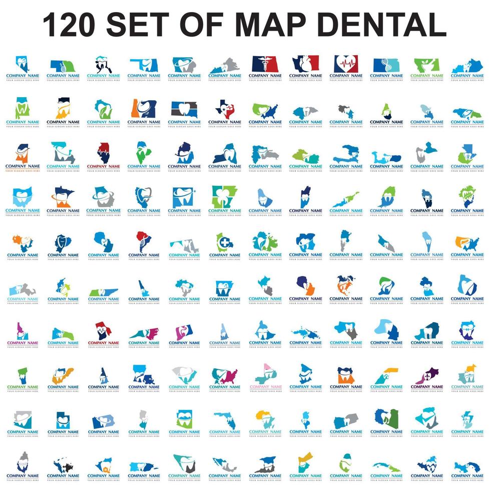 conjunto de vetor de mapa dental, conjunto de logotipo de odontologia