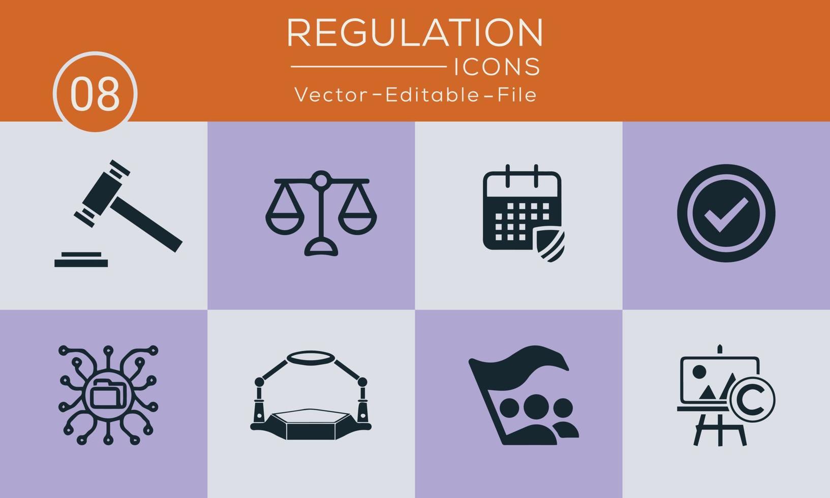 conjunto de ícones de conceito simples de regulamento. contém tais ícones de conformidade, diretriz, regra, lei e muito mais, pode ser usado para web e aplicativos. vetor