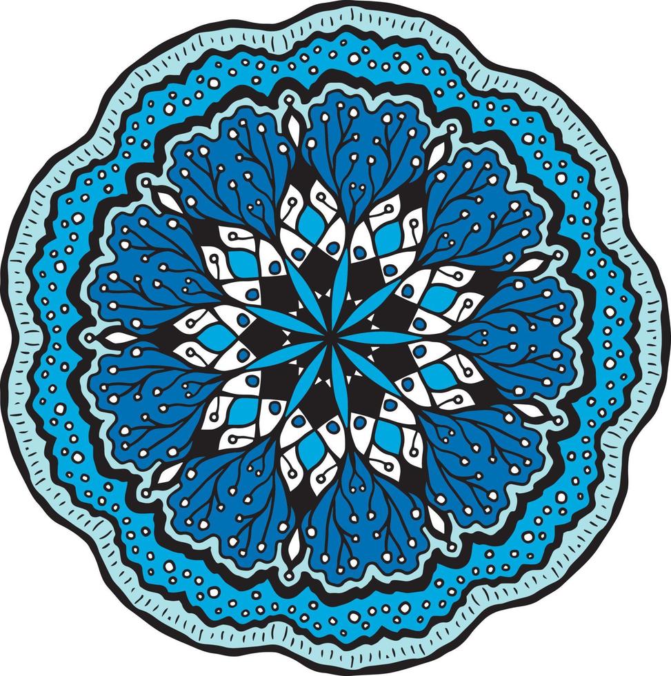 azul com contorno preto - ornamento de mandala vetor