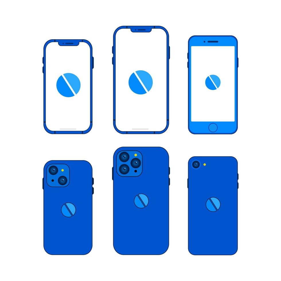 maquete de smartphone iphone em fundo branco. três iphone modelo mais recente com entalhe. iphone 12, pro e se vetor