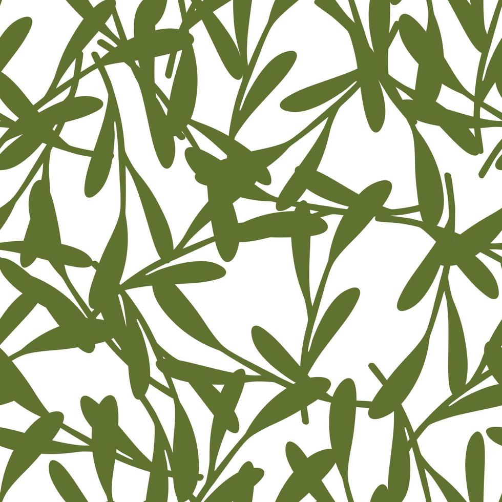 padrão floral orgânico sem costura com elementos de ramos de folha verde. fundo branco. formas florais. vetor
