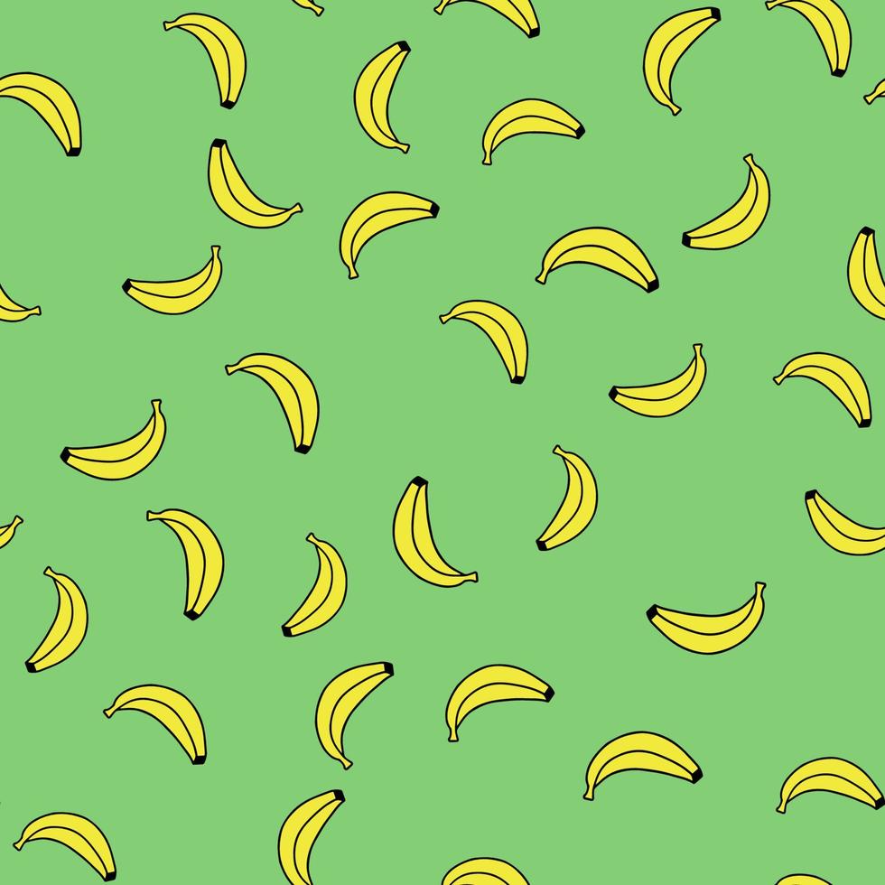 padrão sem emenda com bananas em um fundo verde. rabiscos, desenho desenhado à mão. têxteis infantis. desenho infantil fofo. vetor