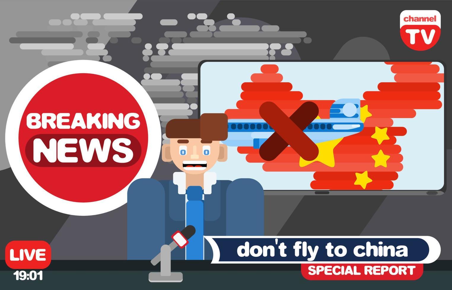 notícias de televisão de estúdio. levar aviões para a China vetor