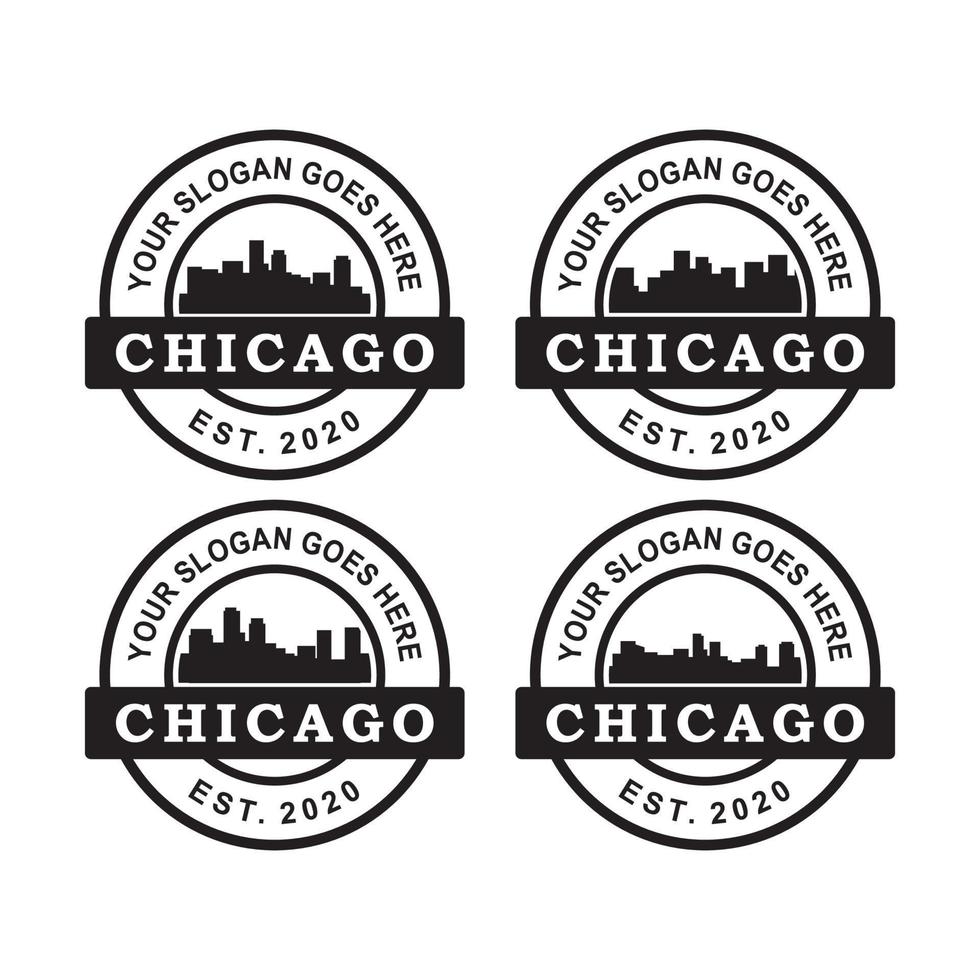 um conjunto de vetor de horizonte de chicago, um conjunto de logotipo de arranha-céu de chicago