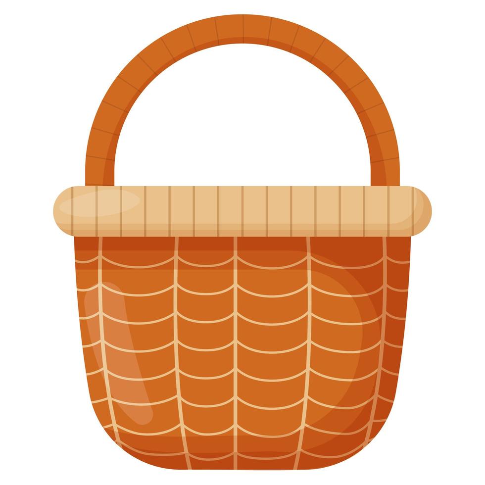 cesta de vime. cesta de vime vazia para a páscoa, piquenique. acessório de madeira para armazenamento ou transporte vetor