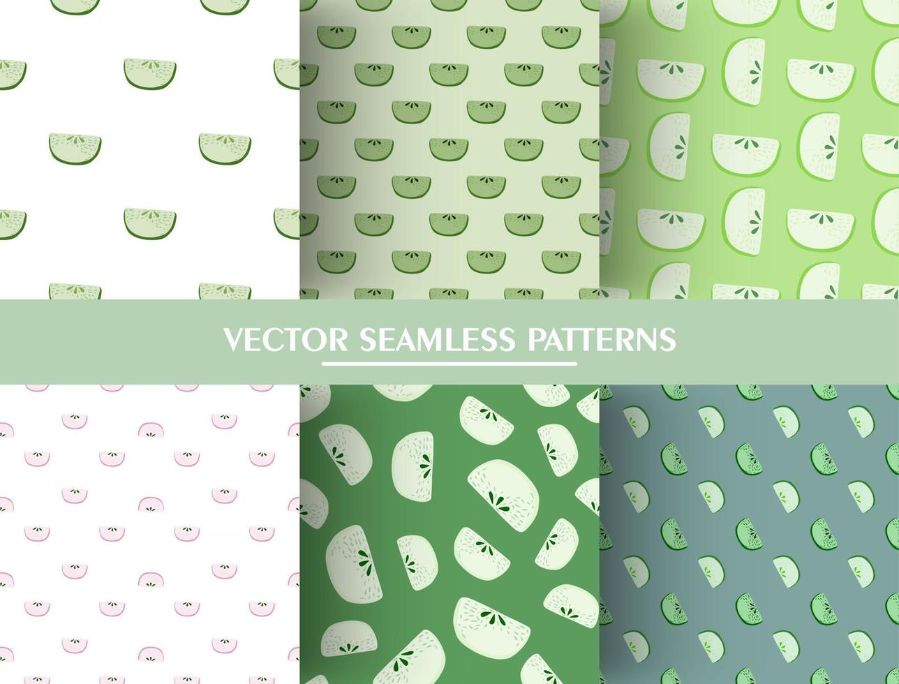 conjunto de padrão sem emenda com ornamento de fatias de maçã doodle. coleção de padrão de fatia de maçã verde. vetor