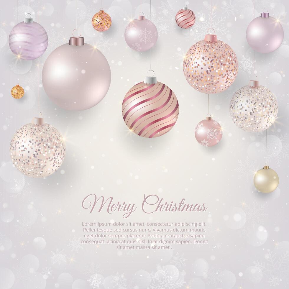 Fundo de Natal com enfeites de Natal luz. Fundo elegante de Natal com bolas  de noite rosa e branco 569798 Vetor no Vecteezy