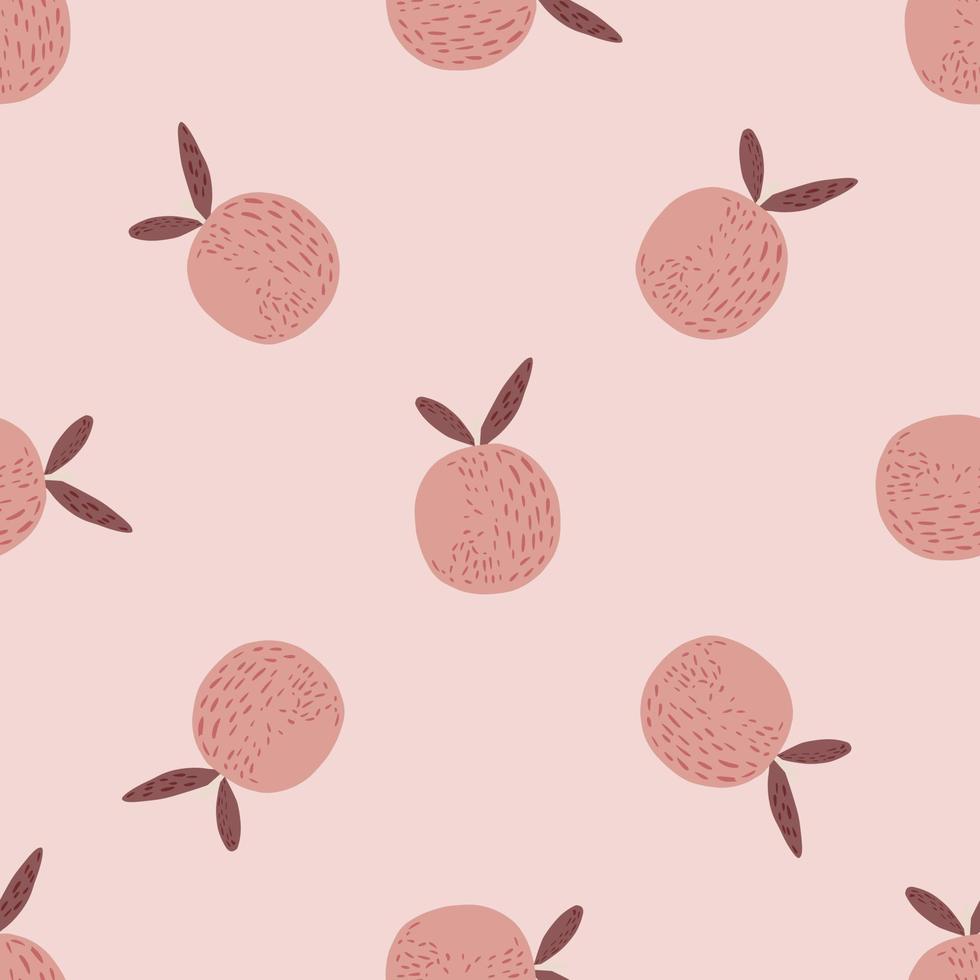 padrão sem emenda de comida decorativa com silhuetas de frutas orgânicas laranja. paleta rosa em tons pastel. vetor