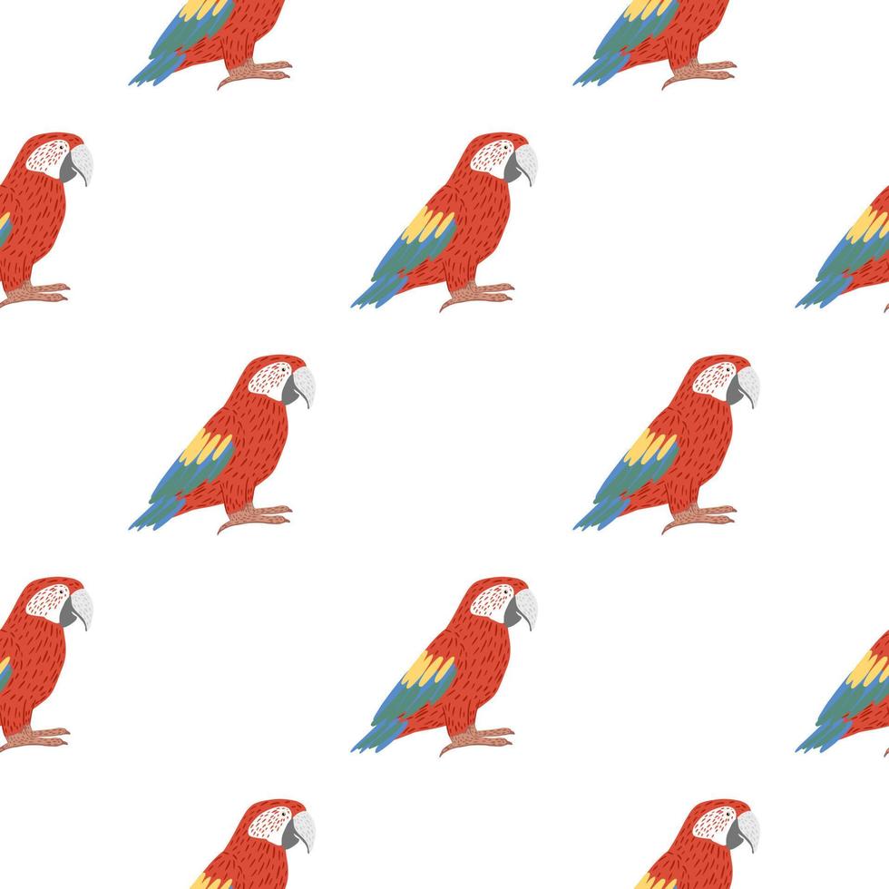 padrão de pássaro sem costura isolado com impressão de ara de papagaio vermelho doodle brilhante. fundo branco. pano de fundo do zoológico. vetor