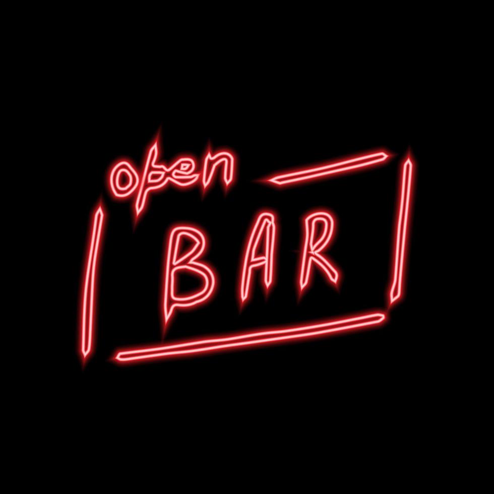 sinal de barra de néon vermelho. Open bar. ilustração vetorial vetor